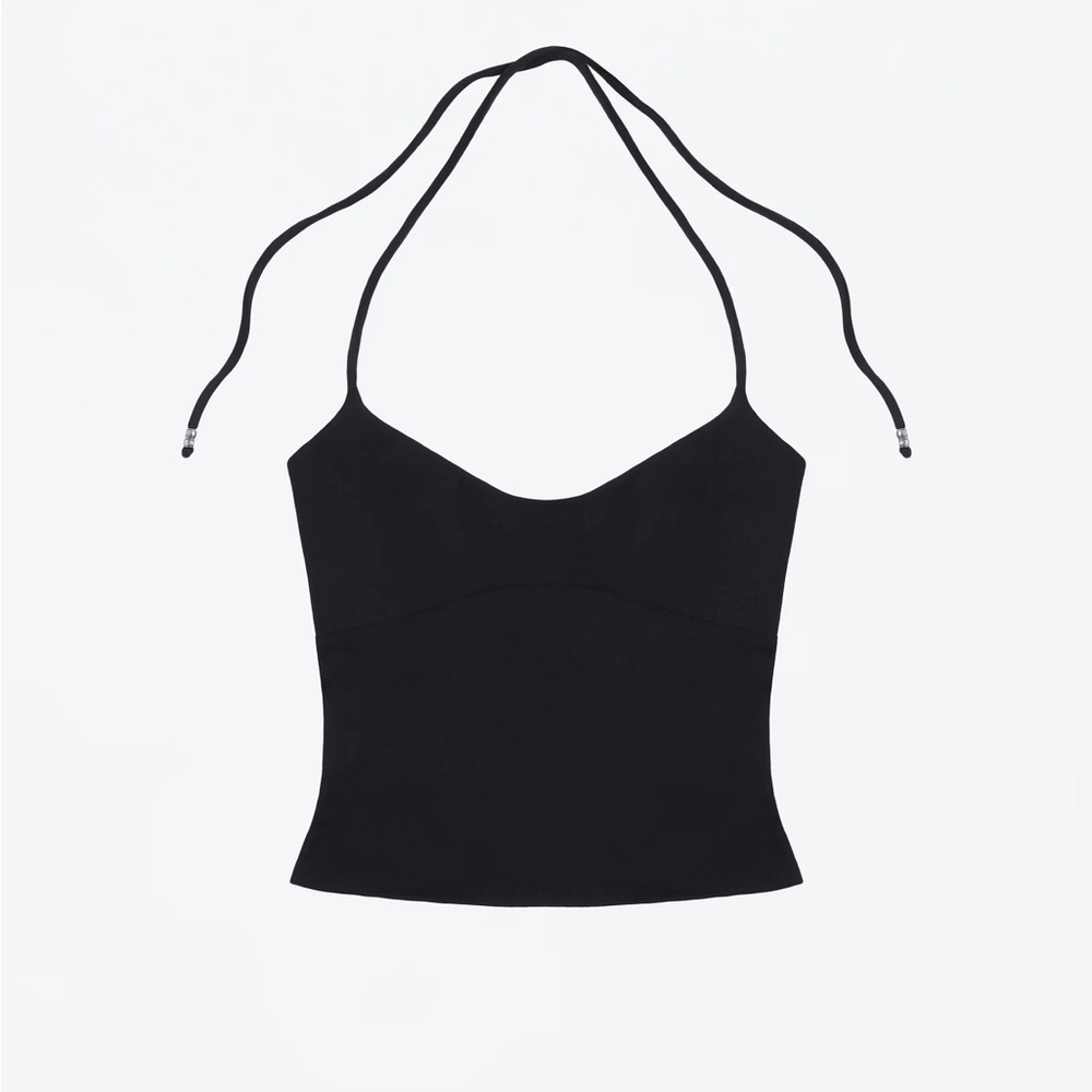 Black Fitted Backless Crop Tank Top